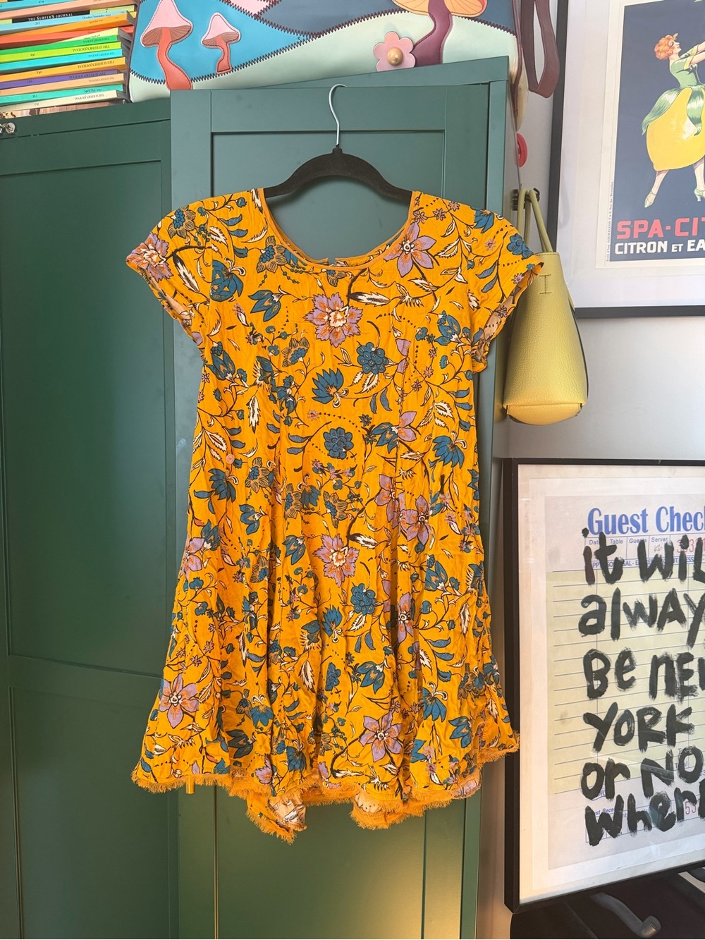 silence + noise Mustard Floral Short-Sleeve Swing Dress